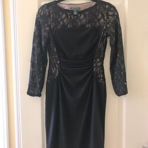 Lauren Ralph Lauren black lace and sequined cocktail dress 2P